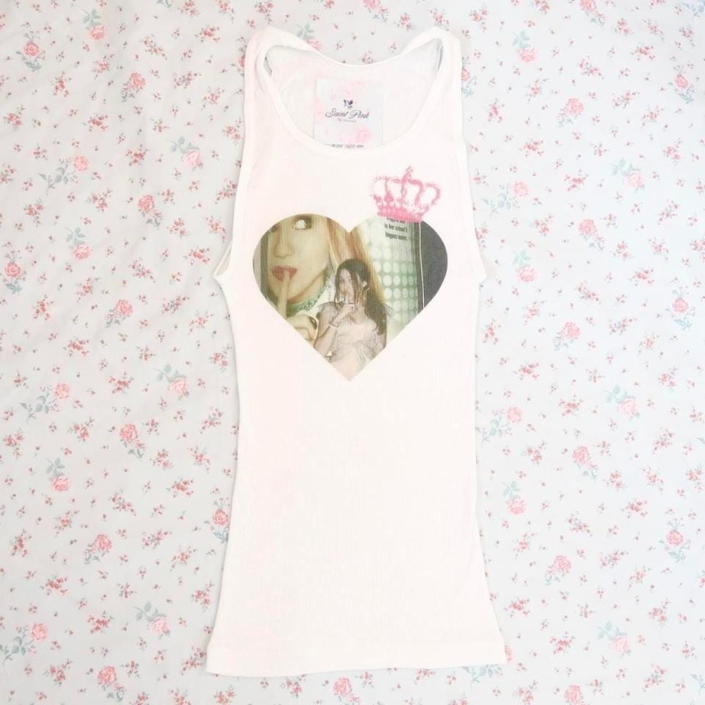 y2k hannah montana heart graphic ribbed tank top fitted cami